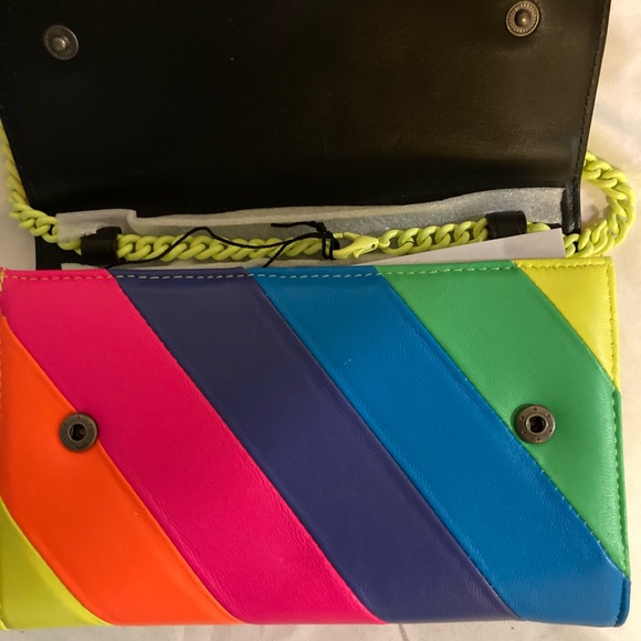Kurt Geiger • Fluorescent Rainbow Brixton Lock Leather Convertible Purse - Picture 5 of 6